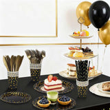 129PCS Black Gold Paper Plates Party Supplies Dinnerware Sets for 16 Guests, Disposable Paper Party Plates, Dessert Plates, Cups, Napkins, Plastic