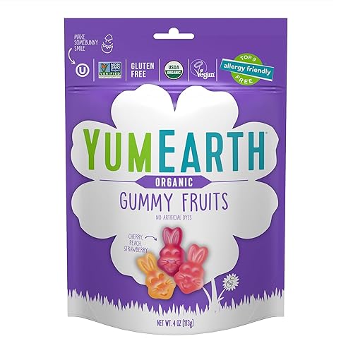 YumEarth Easter Candy Organic Gummy Fruits, 4 Ounce - Spring Fruit Flavors - Allergy Friendly, Gluten Free, Non-GMO, Vegan, No Artificial Dyes