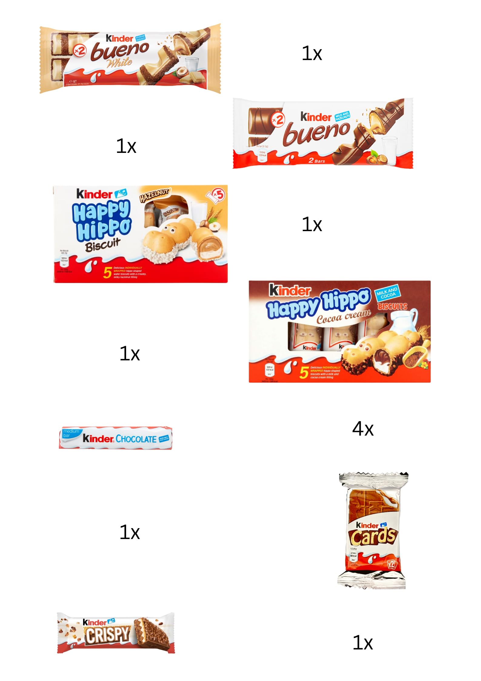 AMBARII Kinder Gift Box, Gift Hamper, Filled with Happy Hippo, Bueno, Cards, Crispy, Chcolate Bar, 10 Pack Variety Hamper