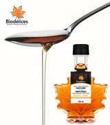 100% Pure Organic Maple Syrup - Premium Grade A - Quebec's Finest in Elegant Maple Leaf Bottle from Biodélices (3.38 Fl Oz (Pack of 1), Maple (CA