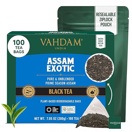 VAHDAM, Assam Exotic Black Tea Bags (100 Count) High Caffeine, Gluten Free, Full Bodied | Pyramid Tea Bags | Strong, Robust & Flavoury | Direct from