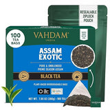 VAHDAM, Assam Exotic Black Tea Bags (100 Count) High Caffeine, Gluten Free, Full Bodied | Pyramid Tea Bags | Strong, Robust & Flavoury | Direct from