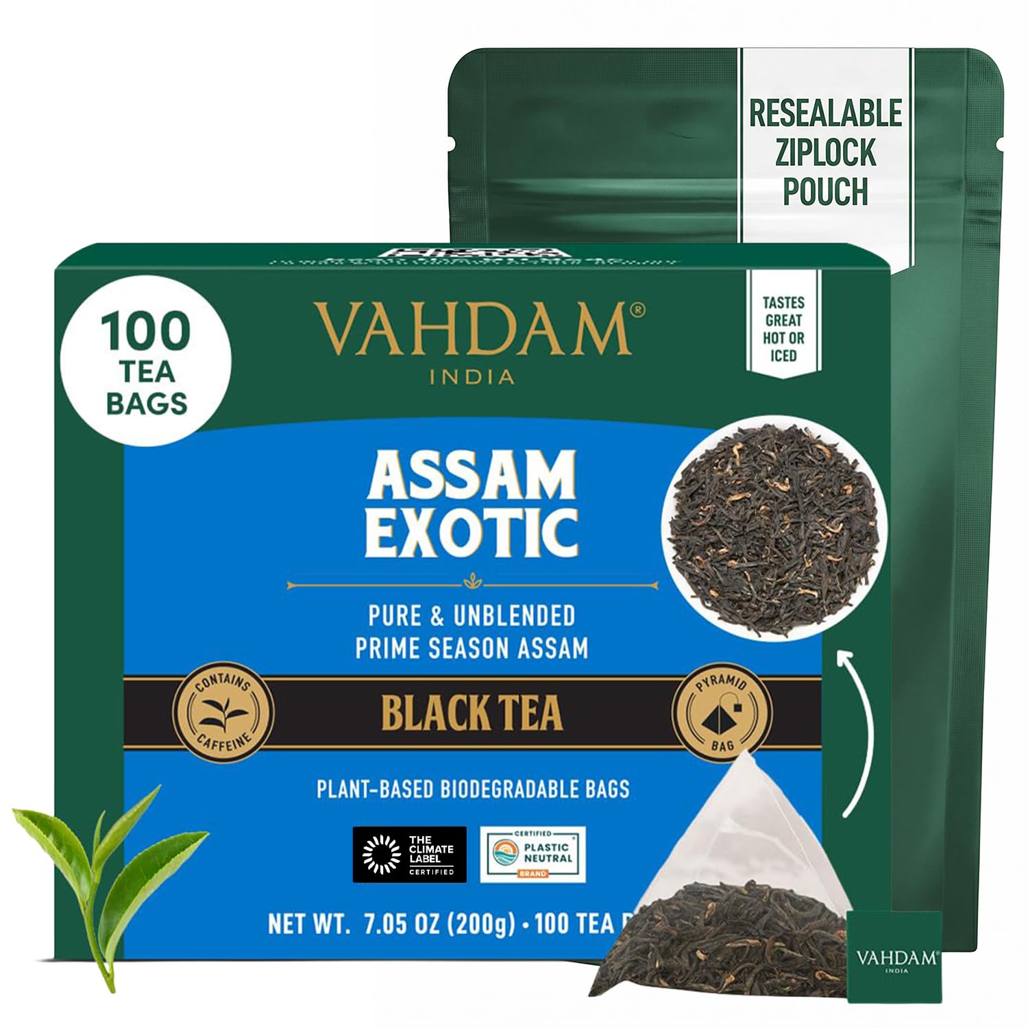 VAHDAM, Assam Exotic Black Tea Bags (100 Count) High Caffeine, Gluten Free, Full Bodied | Pyramid Tea Bags | Strong, Robust & Flavoury | Direct from