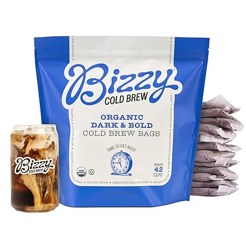 Bizzy Organic Cold Brew Coffee | Dark & Bold Blend | Coarse Ground Coffee | Dark Roast | Micro Sifted | Specialty Grade | 100% Arabica | Brew Bags |