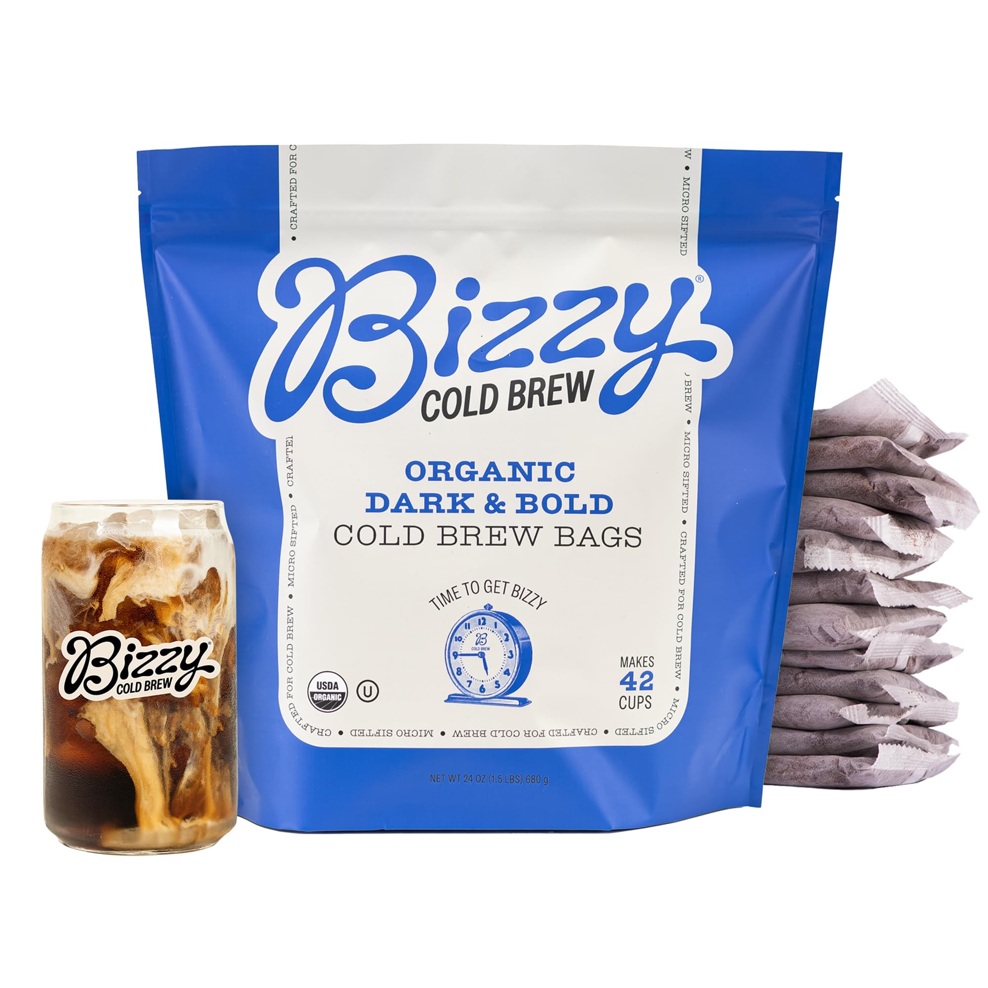 Bizzy Organic Cold Brew Coffee | Dark & Bold Blend | Coarse Ground Coffee | Dark Roast | Micro Sifted | Specialty Grade | 100% Arabica | Brew Bags |