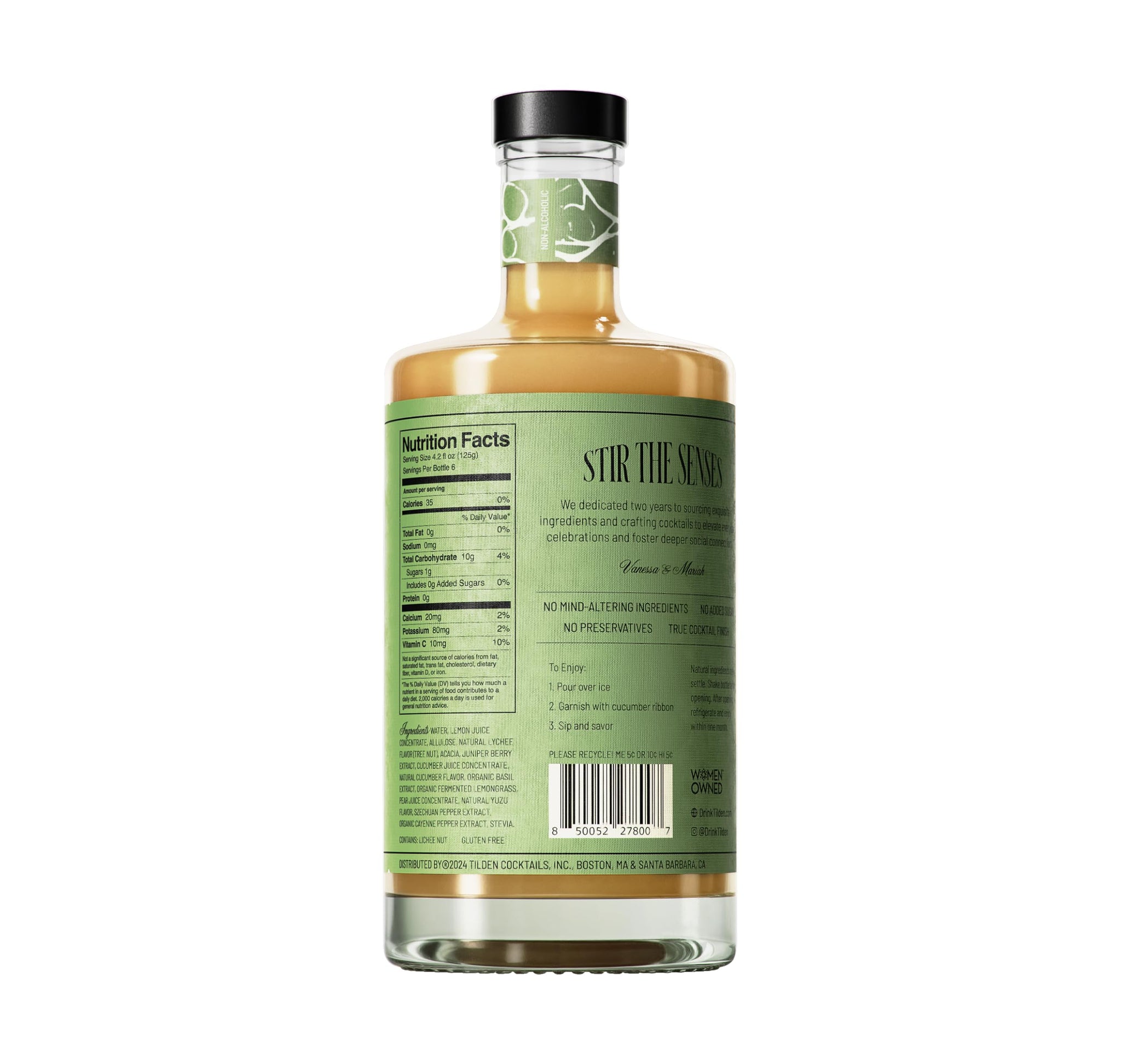 Tilden Cocktails Lacewing,Multi Award Winning Non-Alcoholic Cocktail, Vegan and No Sugar Added, Cucumber, Basil, Lychee, and Juniper, 750ml