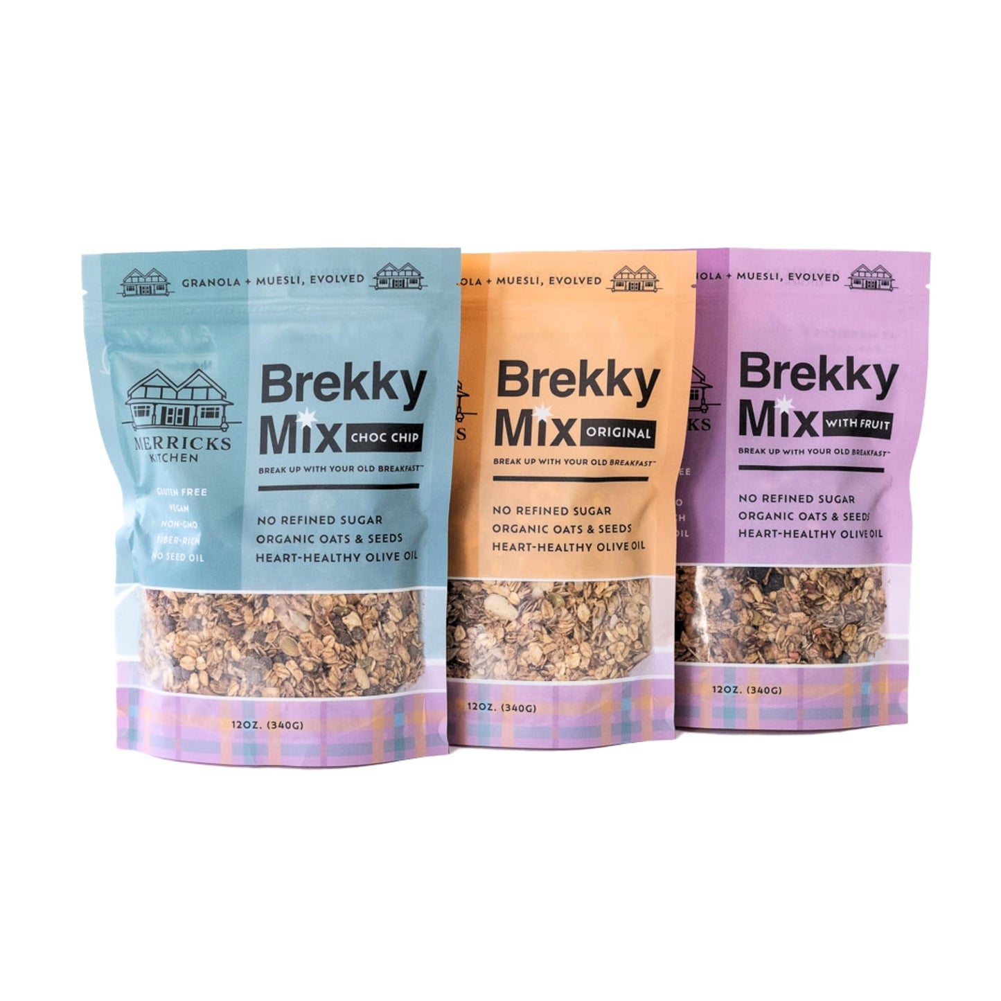 Brekky Mix Granola Variety Pack | 3 Flavors, No Seed Oils, No Refined Sugar | Low Sugar Protein Granola | Gluten-Free, Non-GMO | Organic Oats | 12oz x