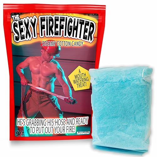 Sexy Firefighter Steamy Cotton Candy - Gourmet Candy Gifts for Women - Hot Fireman Gifts for Friends - Funny Gag Gifts for Ladies Christmas