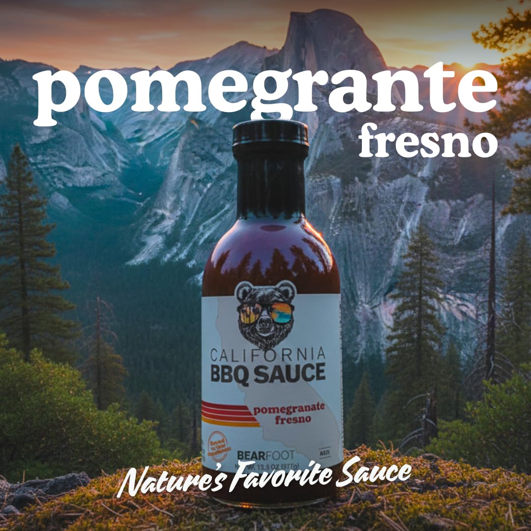 Pomegranate Fresno BBQ Sauce 3-pack - Bearfoot BBQ - Gluten Free, 13.3 oz, Small Batch, Non-GMO, No Preservatives, No Corn Syrup, No Seed Oils