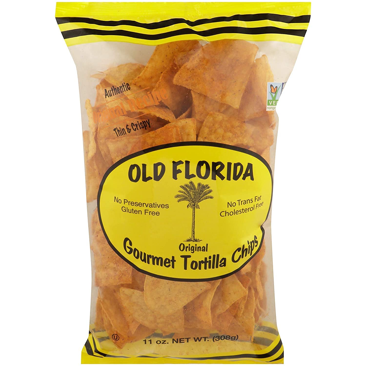 Old Florida Gourmet Original Tortilla Chips, 11 OZ - Pack of TWO (2) - Original Thin & Crispy Non-GMO Recipe