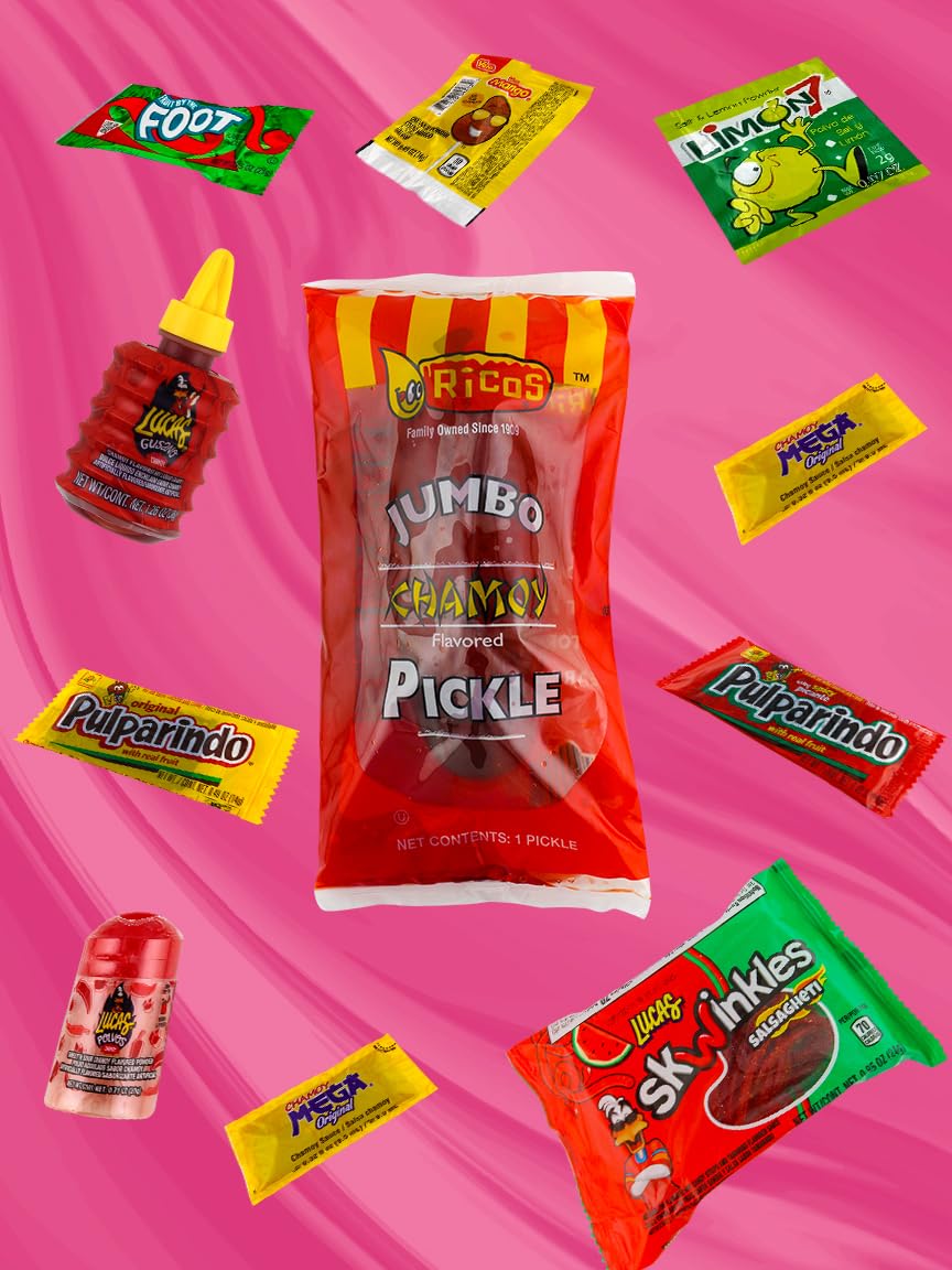 Ricos Jumbo Chamoy Pickle Kit, Mexican Candy Mix Ready to make the Famous TikTok Trend, Includes Ricos Jumbo Dill Pickle in Chamoy Souce, Baby Lucas