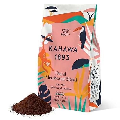 Kahawa 1893 Decaf Metaboost Ground Coffee Medium Dark Roast 12 Oz - With Green Tea Extract & African Mango Seed Extract, As Seen on Shark Tank