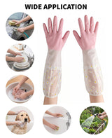Geyynow 3PCS Dishwashing Cleaning Gloves + 3PCS Wire Dish Rags Set - Long Cuff Reusable Rubber Gloves & Non-Scratch for Kitchen, Cleaning, Gardening