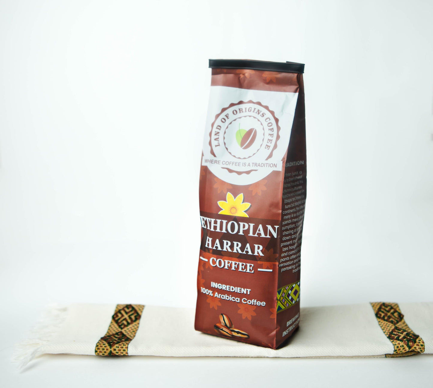 Land of Origins Coffee LLC Ethiopian Harrar Coffee, Medium Roast GROUND Coffee - 12 oz (Pack of 1)