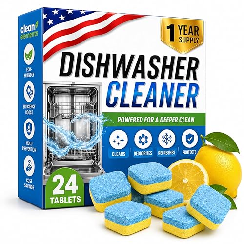 Dishwasher Cleaner Deodorizer Tablets, 24 Pack Dishwasher Cleaning Tablets Descaler Pods for Limescale, Calcium & Hard Water Stains, Lemon Dishwasher