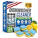 Dishwasher Cleaner Deodorizer Tablets, 24 Pack Dishwasher Cleaning Tablets Descaler Pods for Limescale, Calcium & Hard Water Stains, Lemon Dishwasher
