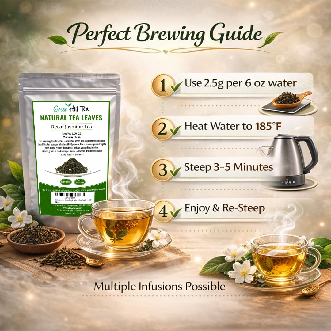 Greenhilltea Decaf Jasmine Green Tea, Perfect beverage who wish for Caffeine-Free Tea (2 ounce)