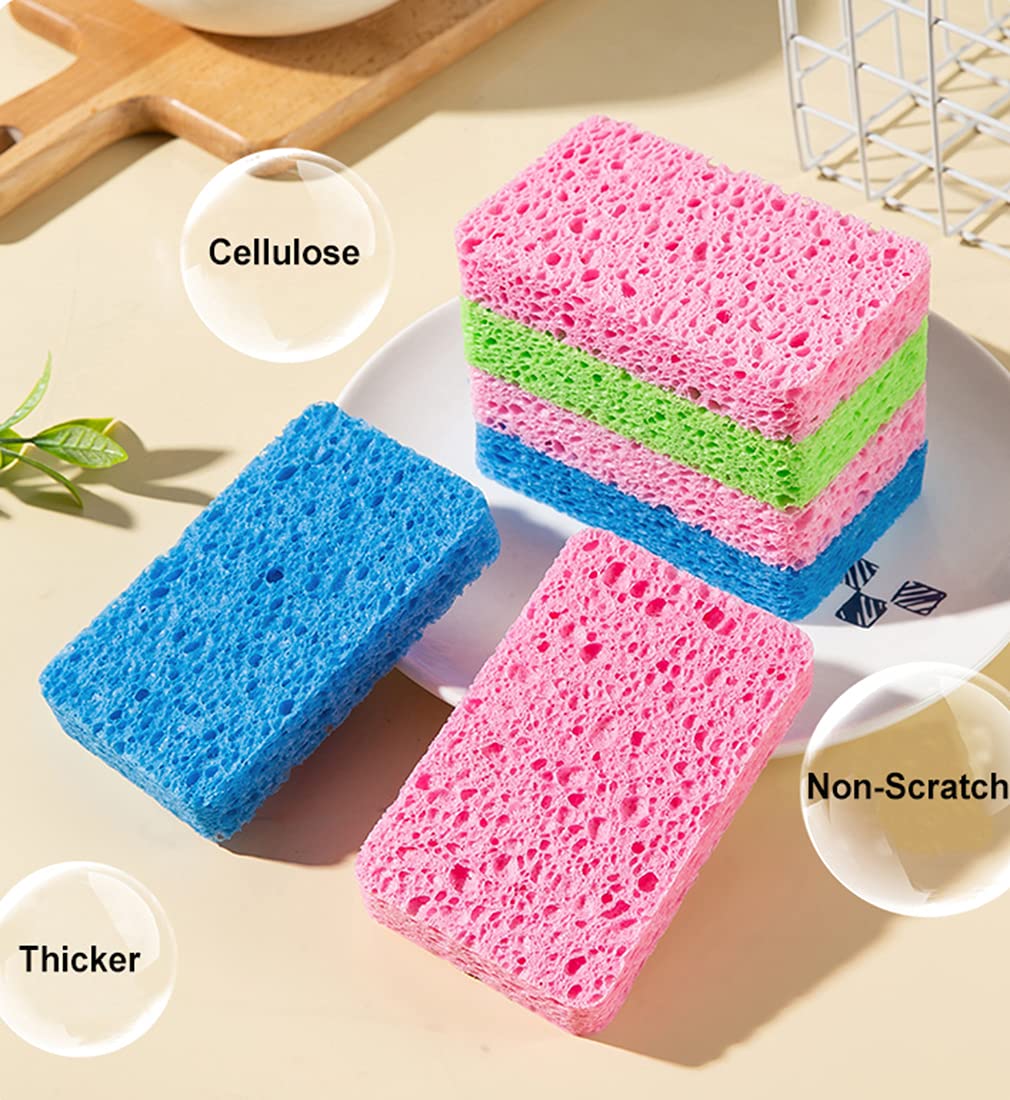 METUUTER 12-Count Kitchen Sponges- Compressed Cellulose Sponges Non-Scratch Natural Dish Sponge for Kitchen Bathroom Cars, Funny Cut-Outs DIY