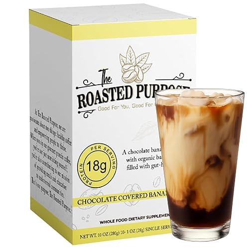 The Roasted Purpose Chocolate Covered Banana Latte Instant Organic Coffee with 18g of Grass-fed Collagen Protein, Dairy-Free, Sugar-Free, 10 Pack