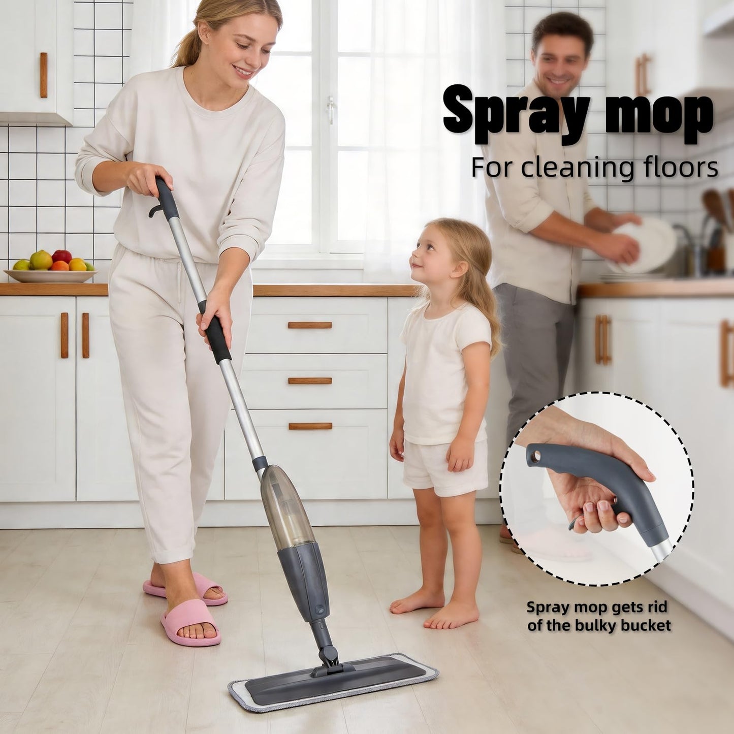Spray Mop for Floor Cleaning with 360° Rotation - Multi-Surface Floor Cleaner for Wet/Dry Mopping Lightweight Handle for Kitchen Bathroom