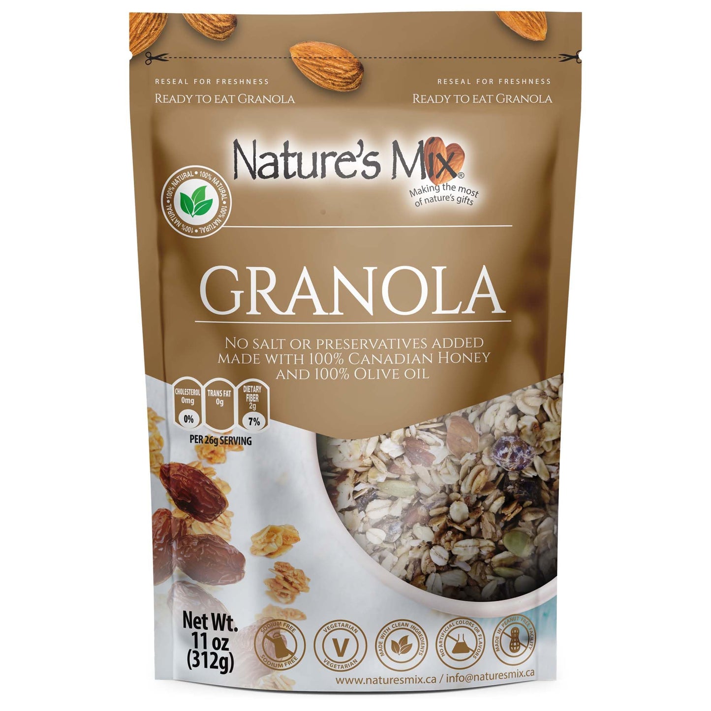 Nature's Mix - Date Square Granola - Oats, Almonds, Dates, Dried Apple, Coconut - Sweetened with Honey - No Added Sugar or Preservatives - Small