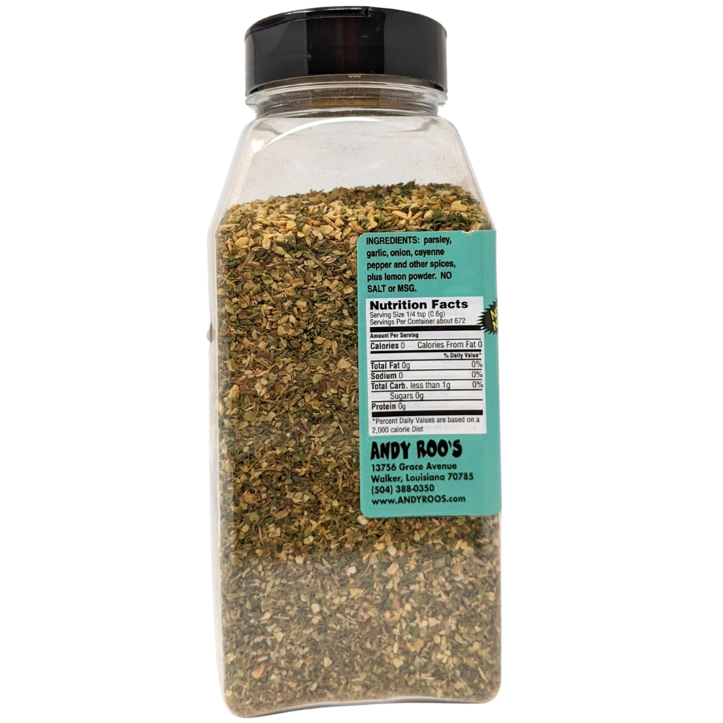 Andy Roo's No Salt No MSG Louisiana BBQ Shrimp Creole Seasoning, 16 Ounce Bulk Shaker