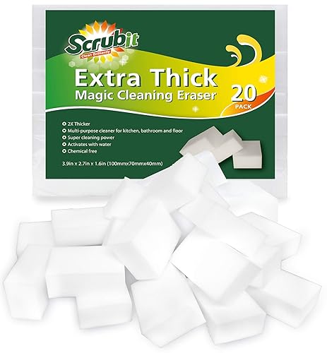 (20 Pack) Extra Thick Magic Sponge Eraser by SCRUBIT- Kitchen, Bathroom, Floor and Wall Cleaner - Miracle Melamine Cleaning Sponges- Durable Long