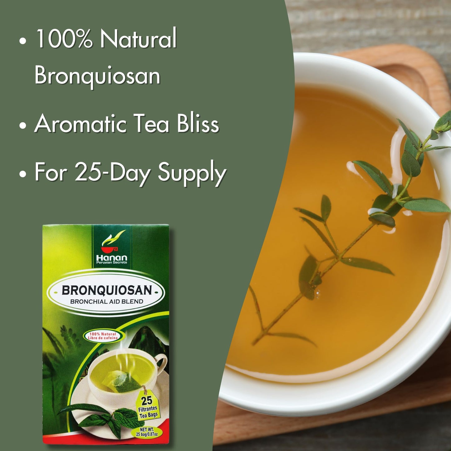Hanan Bronchial Wellness 25 Tea Bags - Bronquiosan for Respiratory Lung Health Blend of Dried Eucalyptus Leaves, Cat's Claw Herbal Supplement