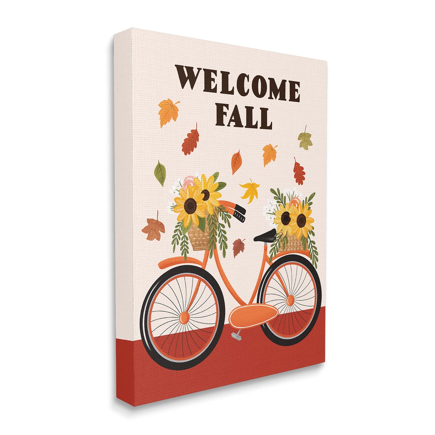 Stupell Industries Welcome Fall Saying Orange Harvest Bicycle Sunflower Basket