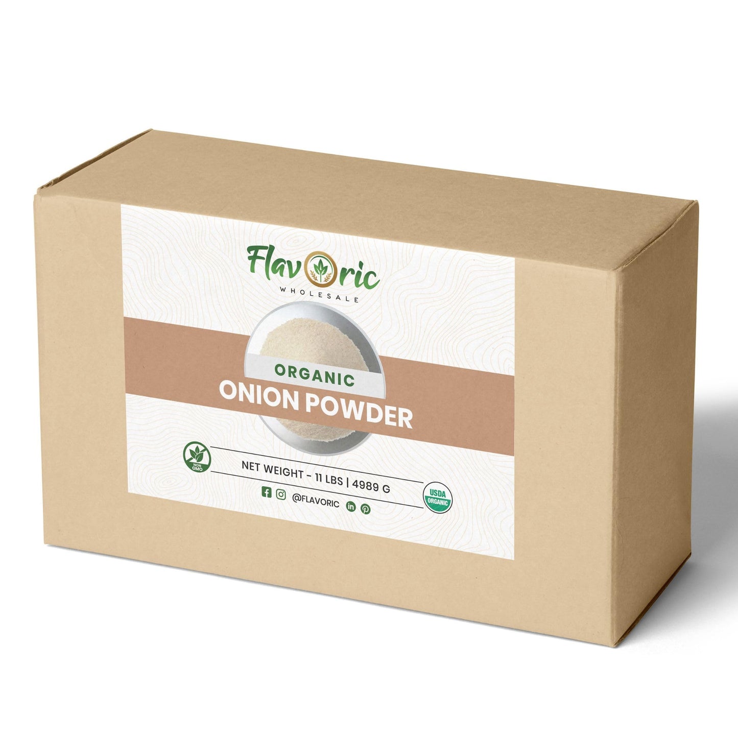 FLAVORIC WHOLESALE Organic Onion Powder - Bulk 11 lb | USDA Certified Organic, Non-GMO, Kosher Seasoning for Restaurants, Food Service, Catering