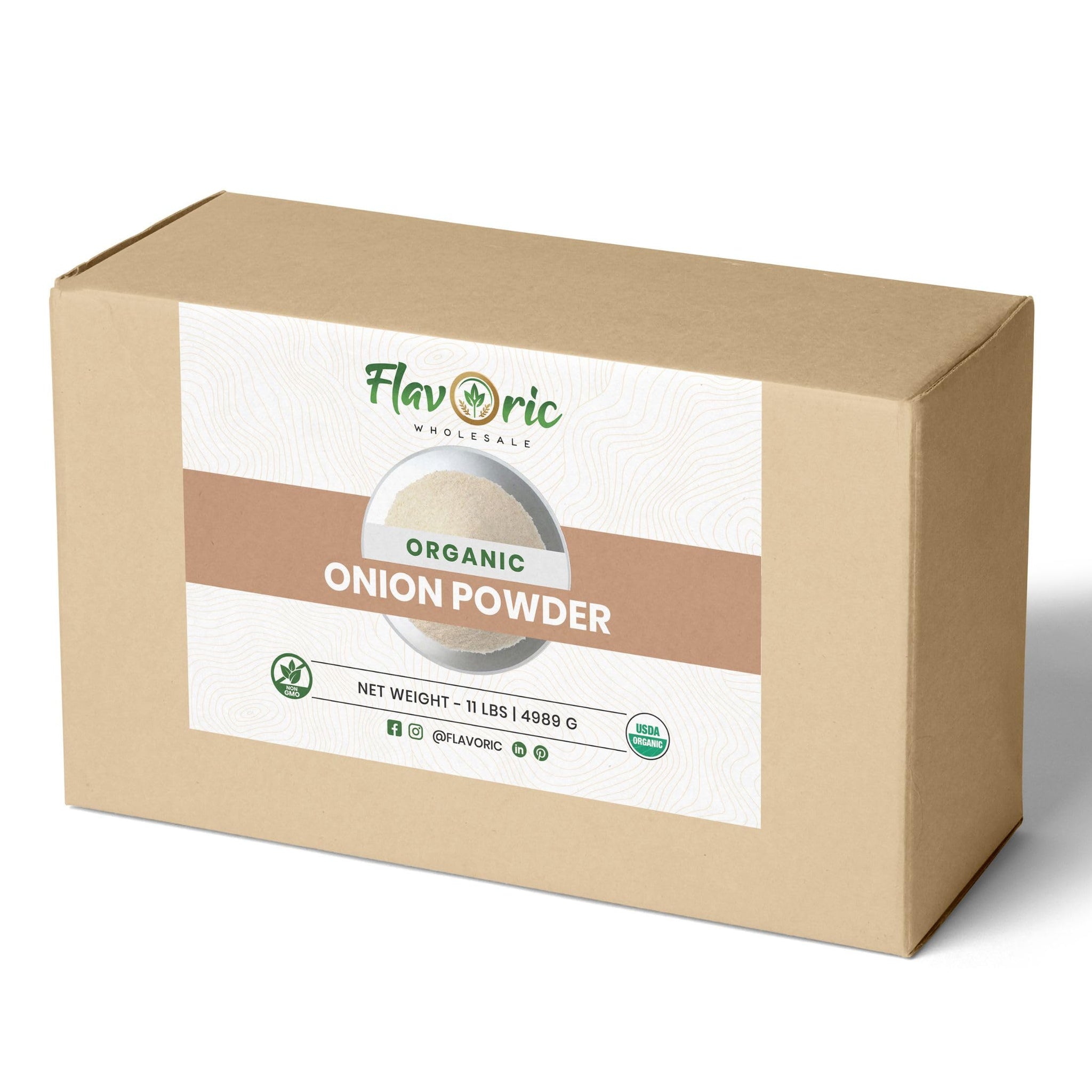 FLAVORIC WHOLESALE Organic Onion Powder - Bulk 11 lb | USDA Certified Organic, Non-GMO, Kosher Seasoning for Restaurants, Food Service, Catering