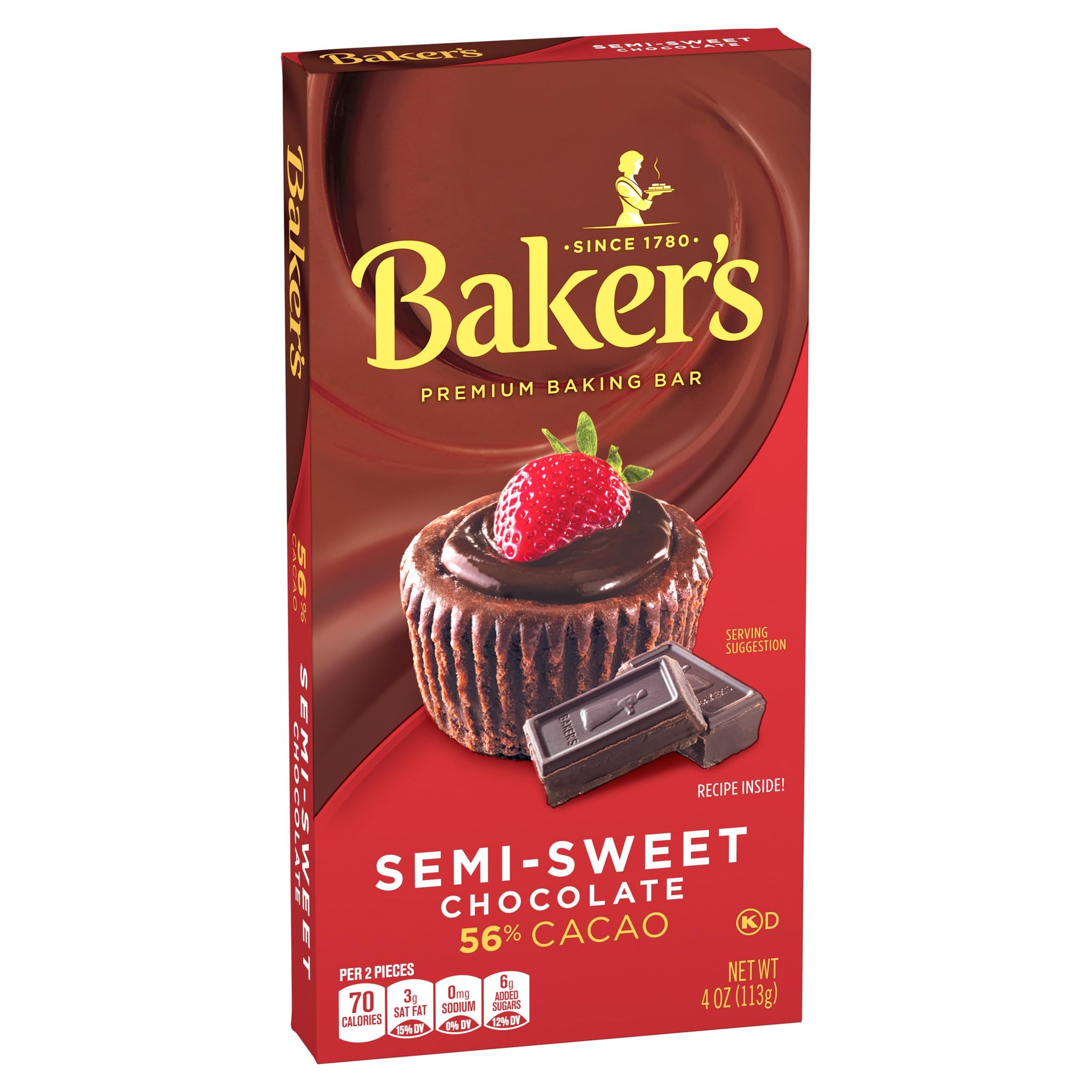 Baker's Semi-Sweet Chocolate Premium Baking Bar with 56% Cacao, 4 oz Box