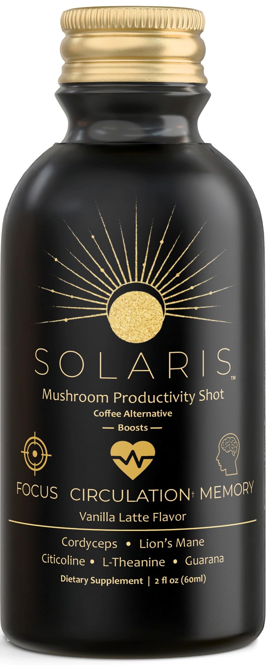 Solaris Mushroom Productivity Wellness Shots | Focus, Circulation, Memory | 4000mg of Cordyceps & Lion's Mane | Citicoline, L-Theanine, Vitamin B6/B12