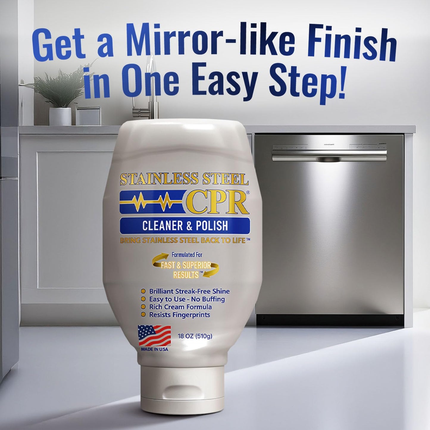 Stainless Steel CPR 18oz- 2-in-1 Kitchen Stainless Steel Cleaner and Polish for Appliances- Cleaner Removes Fingerprints, Water Marks and Grease