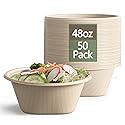 Homestockplus Large Disposable Bowl - Heavy Duty Paper Bowls - Made from Sugarcane and Bamboo Fiber, Microwave Safe - 48 Oz Paper Bowls for Soup