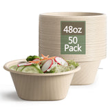 Homestockplus Large Disposable Bowl - Heavy Duty Paper Bowls - Made from Sugarcane and Bamboo Fiber, Microwave Safe - 48 Oz Paper Bowls for Soup