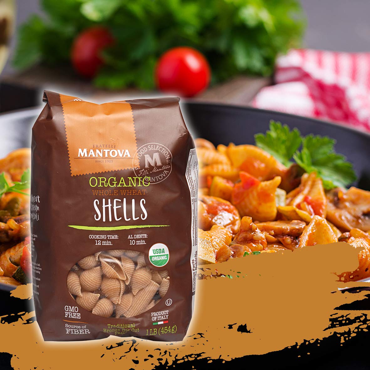 Mantova Italian Organic Whole Wheat Pasta, Shell, 1-Pound Bags (Pack of 12), made from durum wheat that has become synonymous with flavor, quality