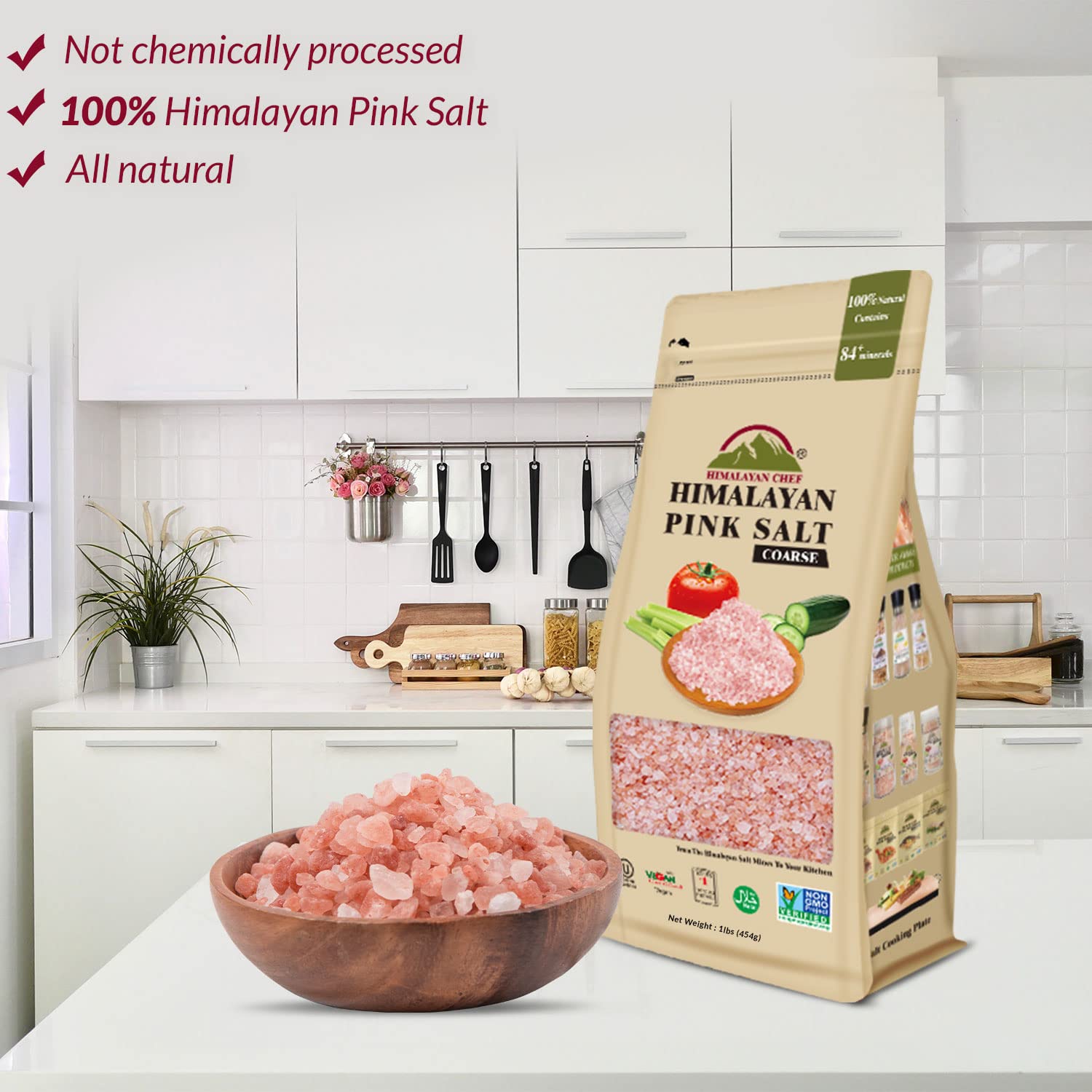 Himalayan Chef Pink Himalayan Salt, Coarse Grain, Refill Grinders - 12 lbs (12 x 1 Pound Bags)