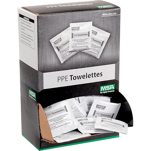 MSA 697383 Personal Safety Equipment Towelettes - Pack of 100 Wipes, Moist Towels for Work Gear, Disposable, Refreshes Tools, Accessories, & Other