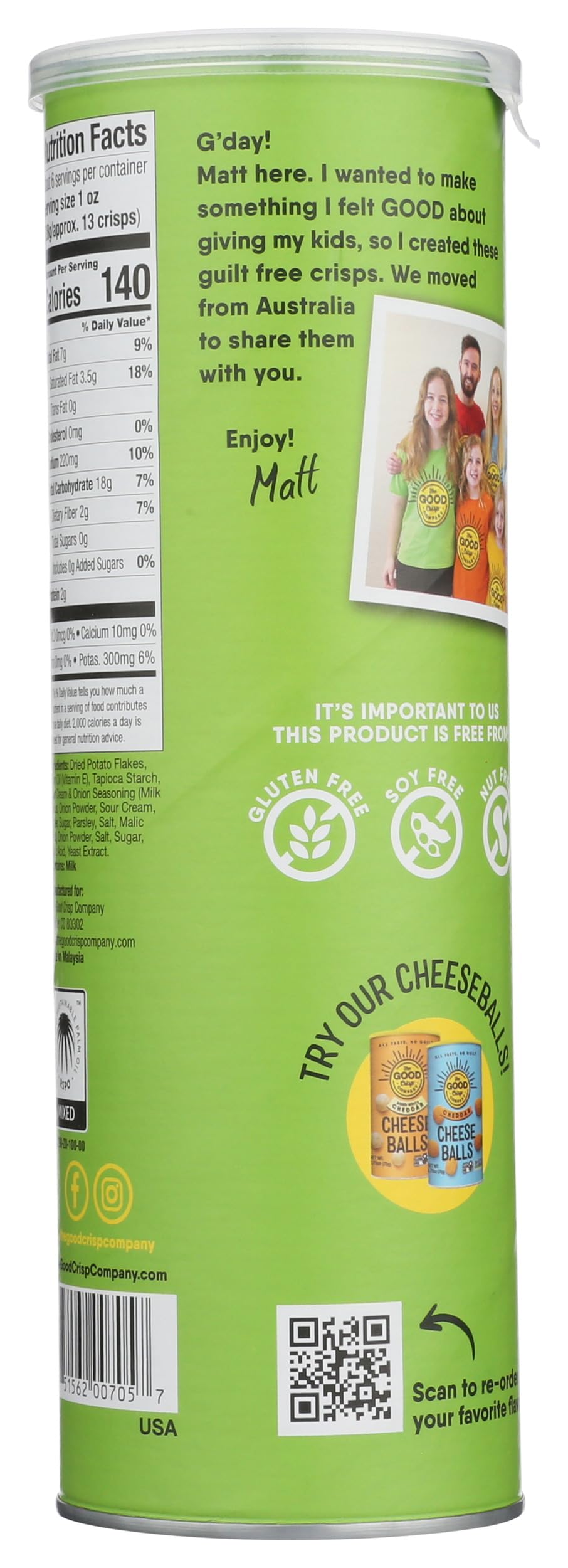 The Good Crisp Company Sour Cream & Onion Gluten-Free Potato Chips, 5.6 Ounce (Pack of 1), Non-GMO & Allergen-Friendly Snacks