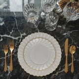 Sobel & Gala PREMIUM 40 Piece Ivory Scalloped Plastic Plates with Gold Rim - 20 Dinner and 20 Dessert - Fancy Disposable Plates for Party - Elegant
