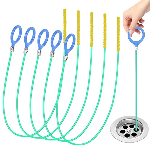 Drain Cleaner Spiral, Pack of 5, Anti-Brupture Steel Drain Spiral Drain Cleaner Sticks, 90 cm Pipe Cleaning Spiral Flexible Spiral Drain Pipe Cleaning