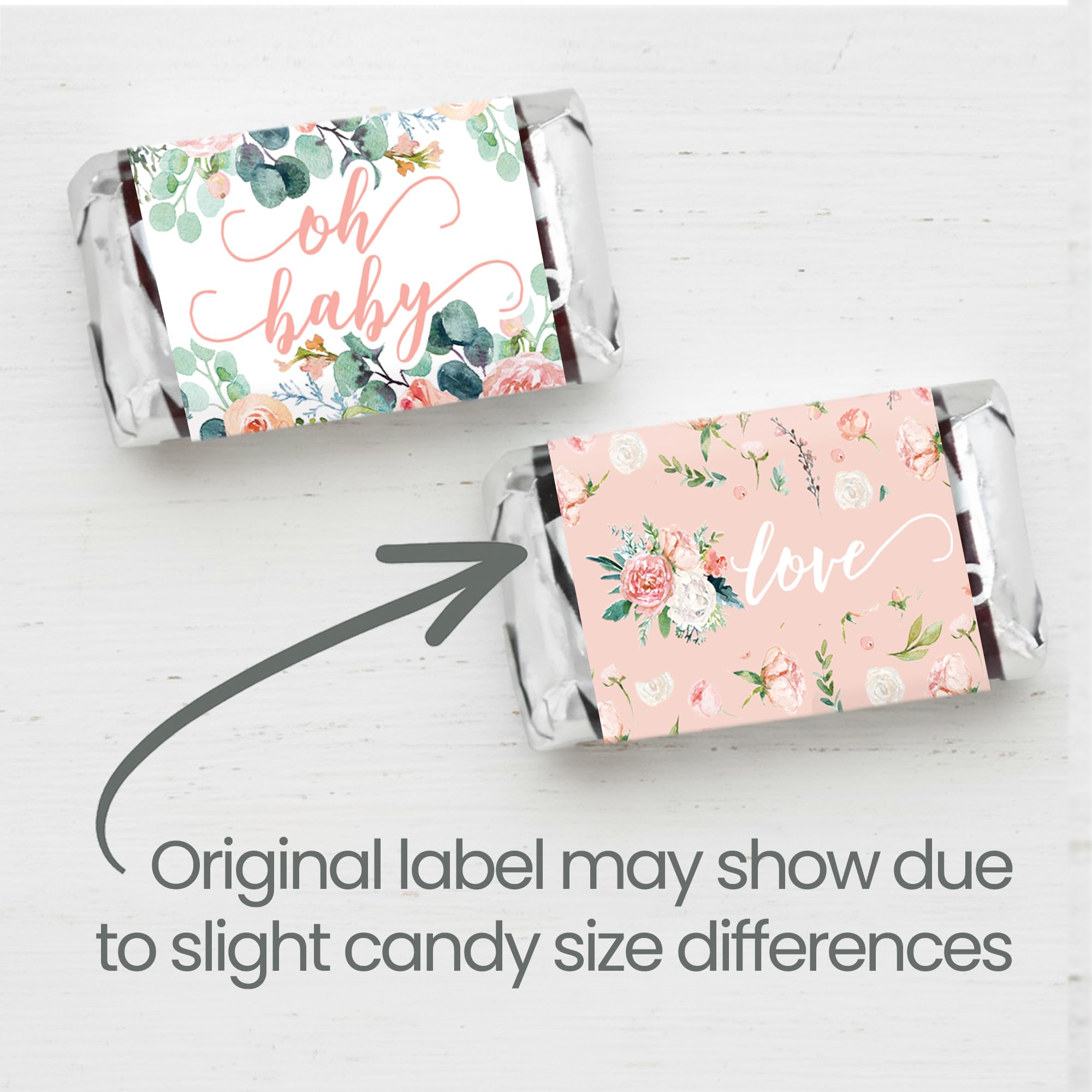 Baby in Bloom Baby Shower Favor Stickers for Miniature Chocolates, Pink Floral Boho Girl Candy Wrappers - 42 Count