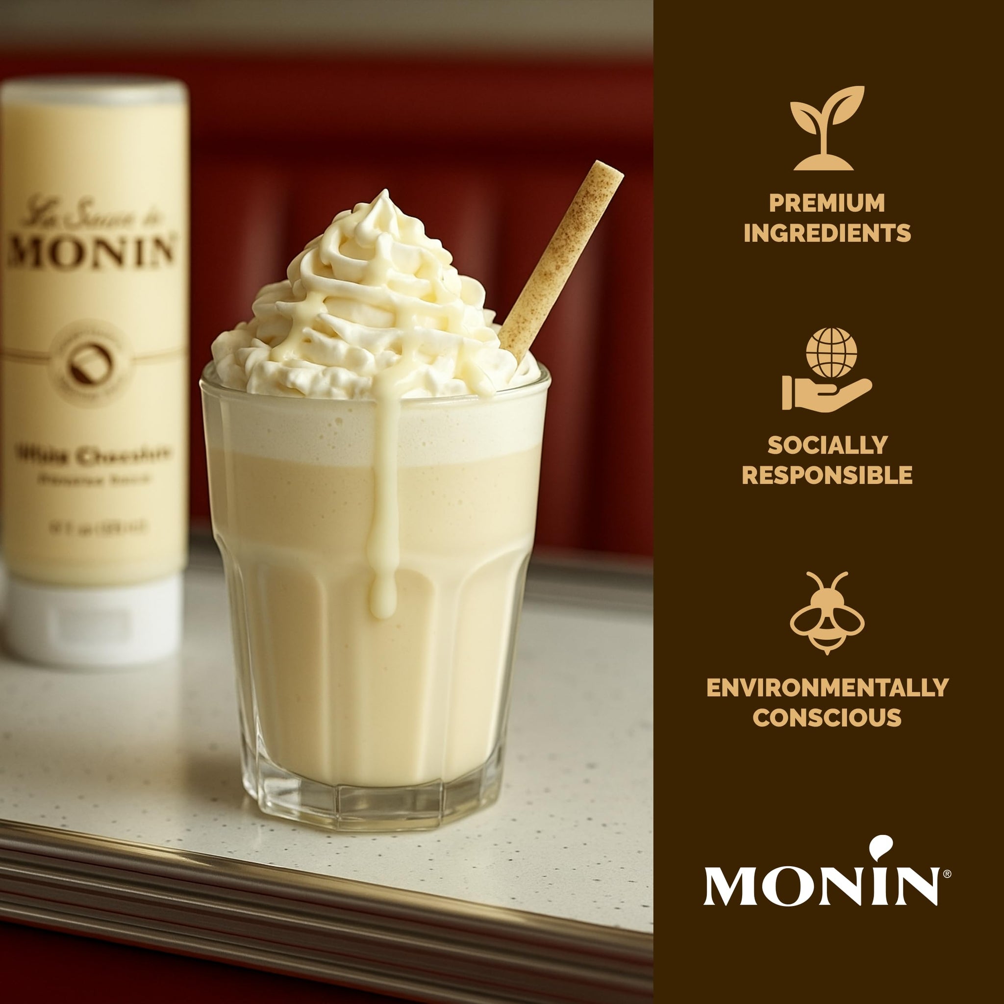 Monin - Gourmet White Chocolate Sauce, Creamy and Buttery, Great for Desserts, Coffee, and Snacks, Gluten-Free, Non-GMO (12 Ounce)
