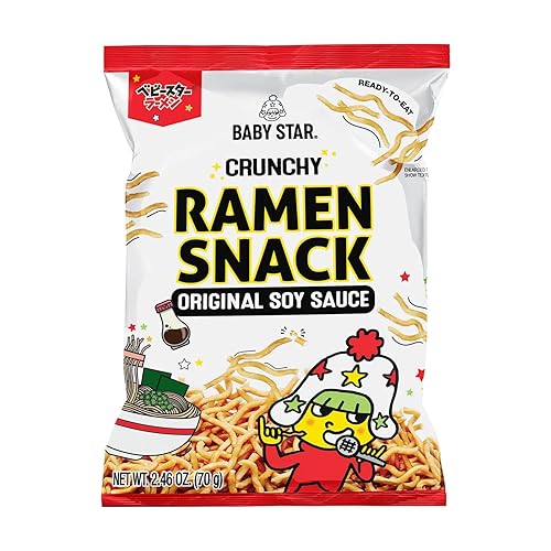Baby Star Crunchy Ramen Snack Tiny Original Flavor, 2.46 oz, Japanese Crispy Noodle Treat, Classic Savory Taste, Asian Food for Kids and Adults