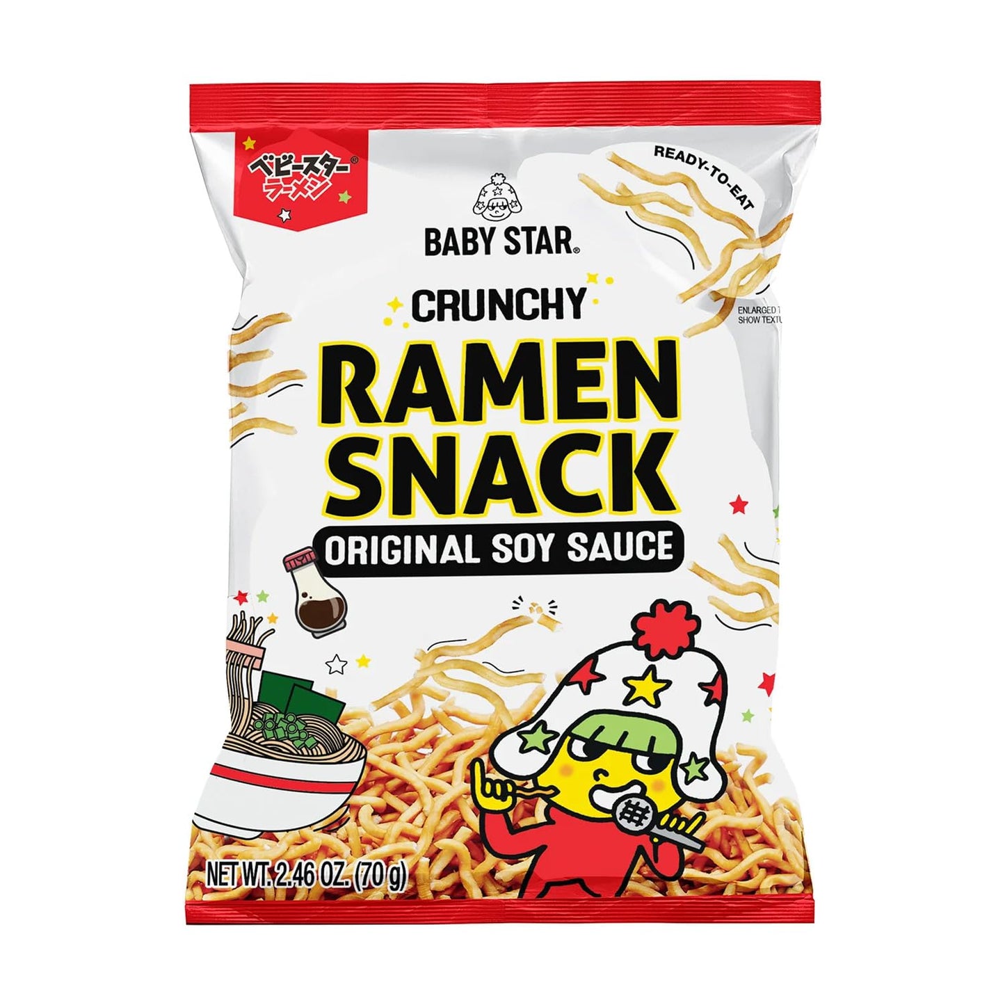 Baby Star Crunchy Ramen Snack Tiny Original Flavor, 2.46 oz, Japanese Crispy Noodle Treat, Classic Savory Taste, Asian Food for Kids and Adults