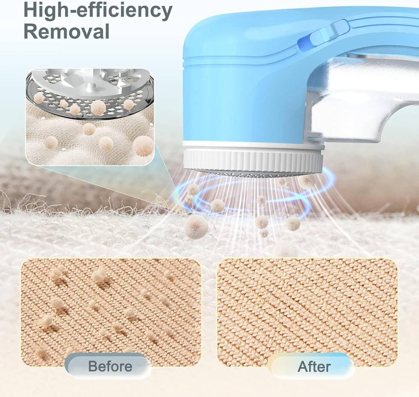 Fabric Shaver, Lint Remover for Clothes, Electric Lint Remover with 3 Replaceable Blades, Removes Fabric Pills, Rechargeable Sweater Defuzzer Pill