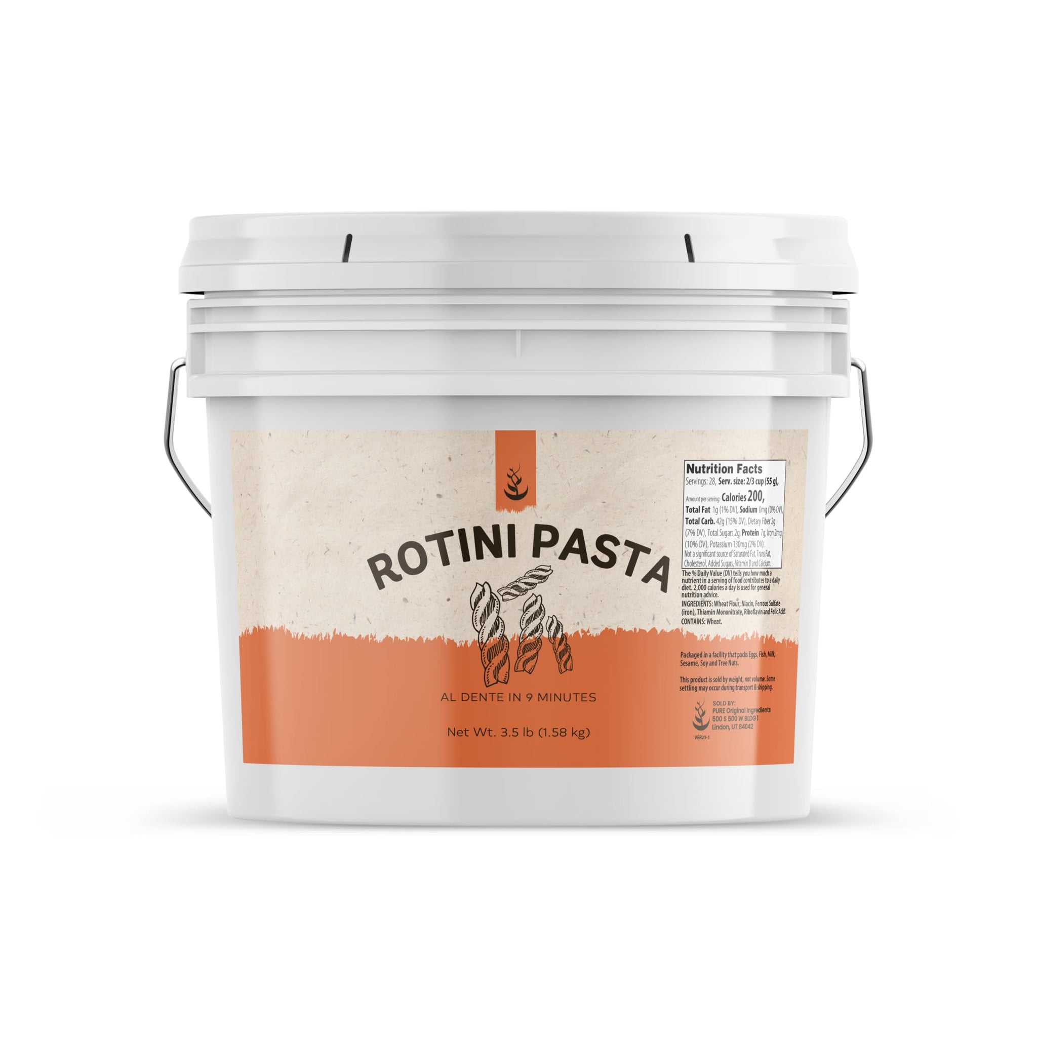 Pure Original Ingredients Rotini Pasta (1 Gallon) Classic White Pasta