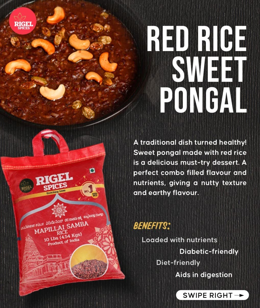 Rigel Spices | Mappillai Samba Red Rice | 12+ MONTHS AGED | BRIDEGROOM RICE | GLUTEN FREE | Ancient Red Rice (10 Lbs)
