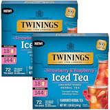 Twinings Strawberry & Raspberry Unsweetened Iced Tea 2-Pack - Oversized Herbal Teas, 72 Bags Per Box